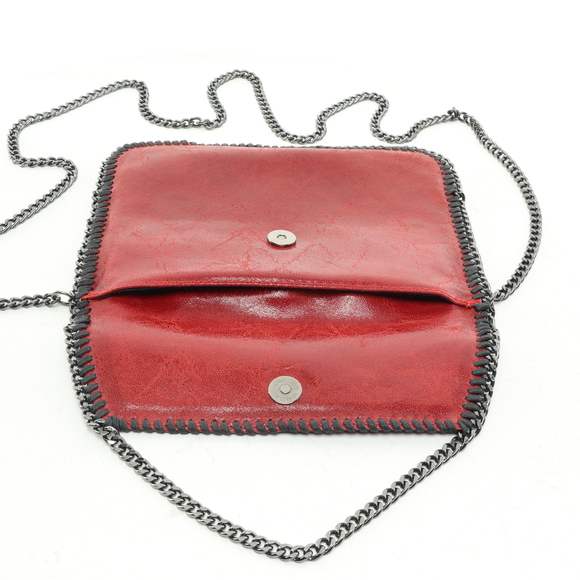 Vera Pelle Leather Chain Handle & Trim Purse Crossbody Bag 10x7x1 Red/Black - Picture 6 of 11